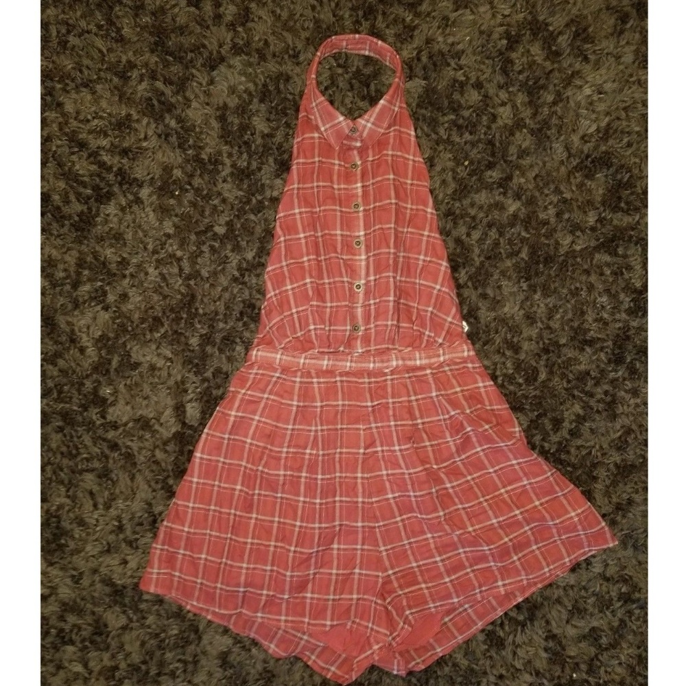 COOPERATIVE Romper Red Plaid Halter Jumper NWT UO